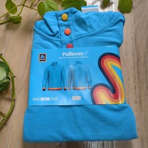 Aldi Quarter Snap Pullover Sweatshirt Men's Large Blue Rainbow Striped 2023 NWT